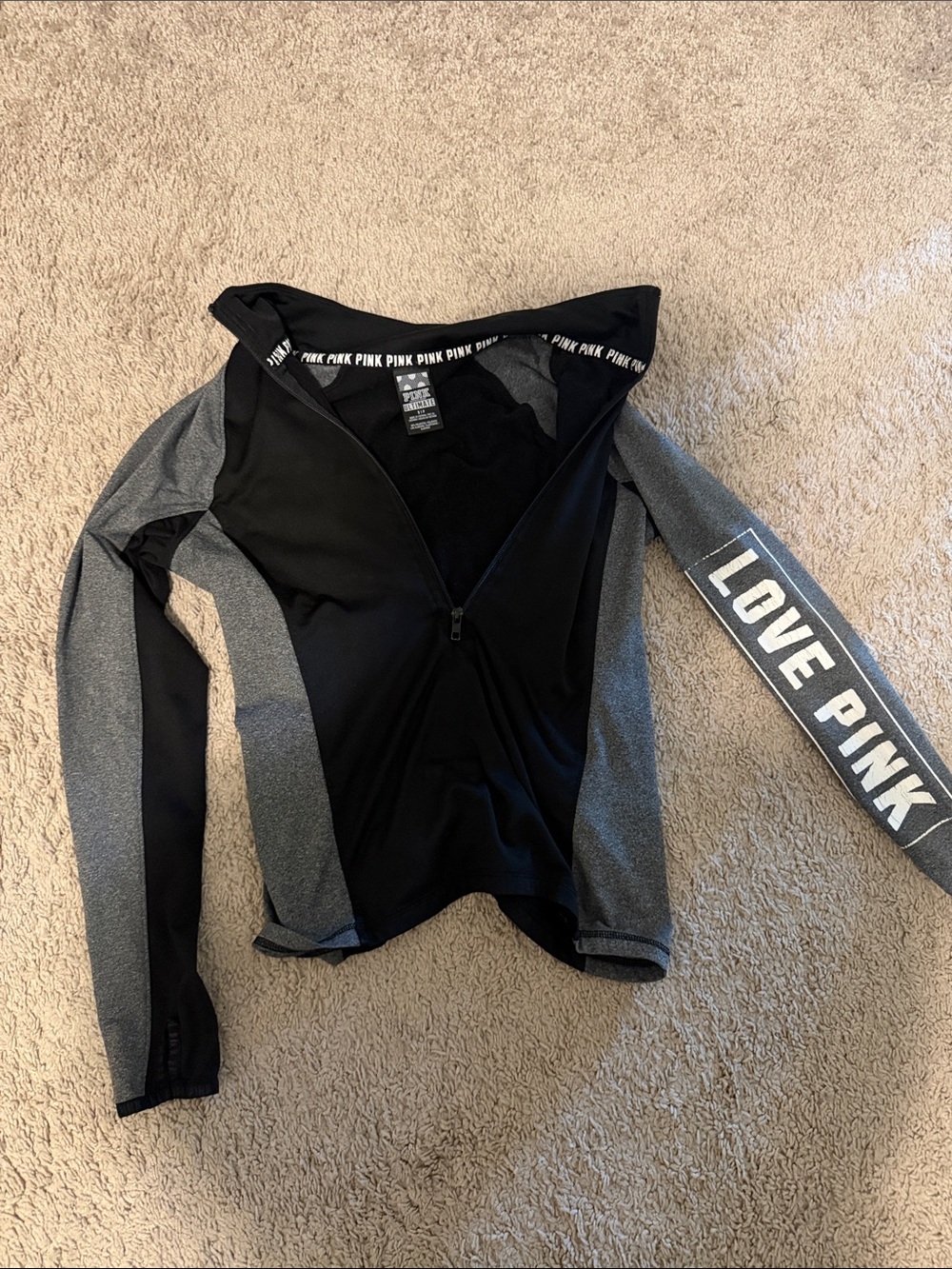 PINK Victoria's Secret Black & Gray 'LOVE PINK' Zip Jacket